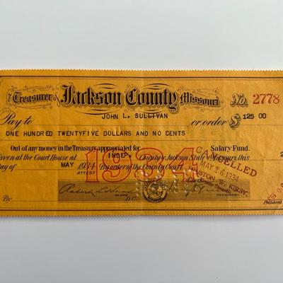 John L. Sullivan 1934 signed check