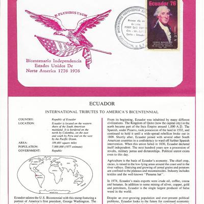 Republic of Ecuador - International Tributes to America's Bicentennial FDC