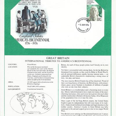 Great Britain - International Tributes to America's Bicentennial FDC
