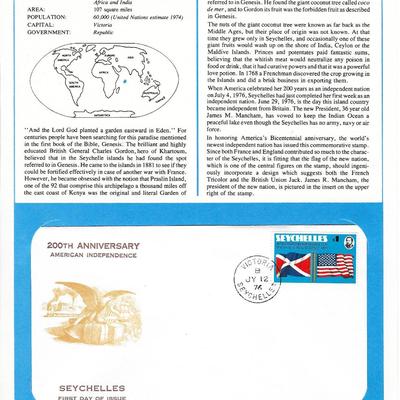 Seychelles - International Tributes to America's Bicentennial FDC