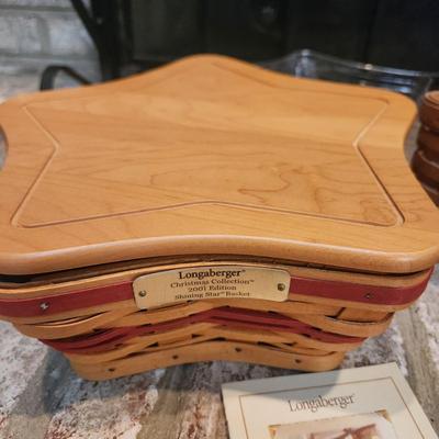 4 Longaberger Baskets Christmas 2001 Shining Star w liner & 2 Protectors, Triangle , 2002 2003