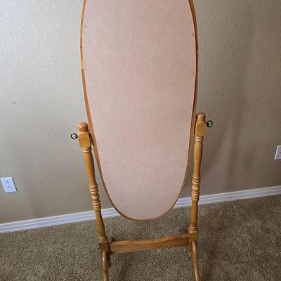 Vintage Oak Finish Cheval Floor Mirror – Tilting Full-Length