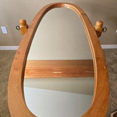 Vintage Oak Finish Cheval Floor Mirror – Tilting Full-Length