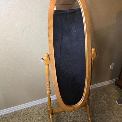 Vintage Oak Finish Cheval Floor Mirror – Tilting Full-Length