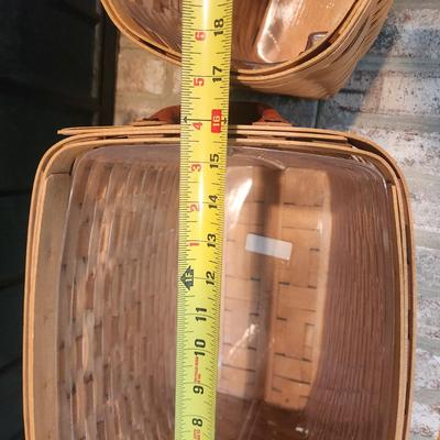 2 Longaberger Baskets with Protectors 1 Leather Handles 2003 1 wood base 2005
