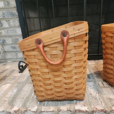 2 Longaberger Baskets with Protectors 1 Leather Handles 2003 1 wood base 2005
