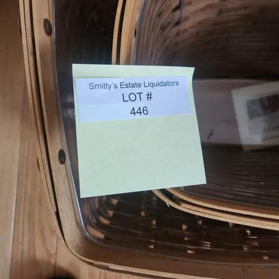 2 Longaberger Baskets with Protectors 1 Leather Handles 2003 1 wood base 2005