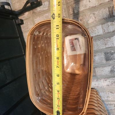 2 Longaberger Baskets with Protectors 1 Leather Handles 2003 1 wood base 2005