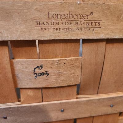 2 Longaberger Baskets with Protectors 1 Leather Handles 2003 1 wood base 2005