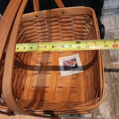 3 Longaberger Baskets 2001 2002 2 with Liners and Protectors, 1 basket w Lid & Tray
