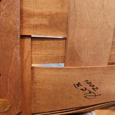 3 Longaberger Baskets 2001 2002 2 with Liners and Protectors, 1 basket w Lid & Tray