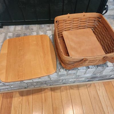 3 Longaberger Baskets 2001 2002 2 with Liners and Protectors, 1 basket w Lid & Tray
