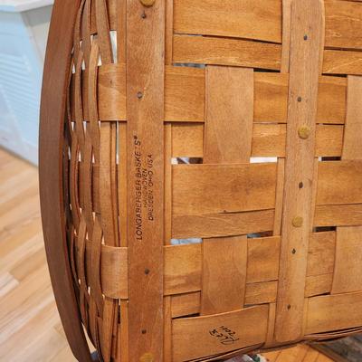 3 Longaberger Baskets 2001 2002 2 with Liners and Protectors, 1 basket w Lid & Tray