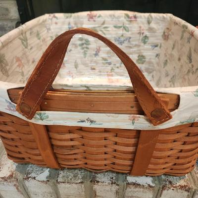 3 Longaberger Baskets 2001 2002 2 with Liners and Protectors, 1 basket w Lid & Tray