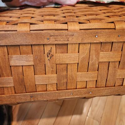3 Longaberger Baskets 2001 2002 2 with Liners and Protectors, 1 basket w Lid & Tray