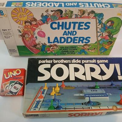 Classic Family Game Lot – Sorry!, Chutes and Ladders, UNO