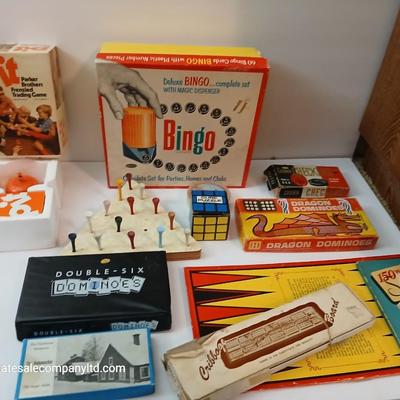 Vintage Games & Puzzles Lot – Dominoes, Bingo, Cribbage & More