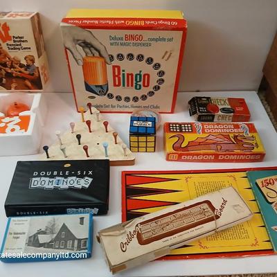 Vintage Games & Puzzles Lot – Dominoes, Bingo, Cribbage & More