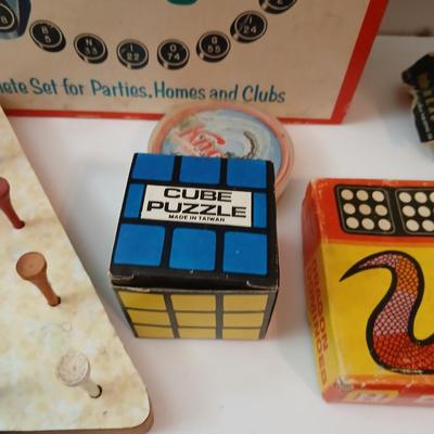 Vintage Games & Puzzles Lot – Dominoes, Bingo, Cribbage & More