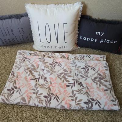 Decorative Pillow Trio & Floral Throw Blanket