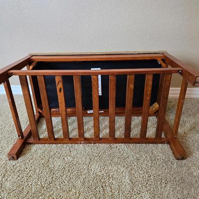 Mission-Style Upholstered Entry Bench with Slatted Shelf