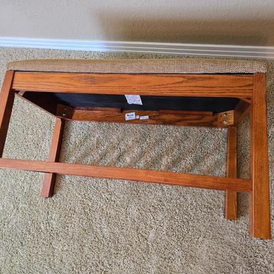 Mission-Style Upholstered Entry Bench with Slatted Shelf