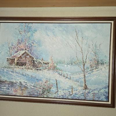 Vintage Winter Landscape Oil Painting