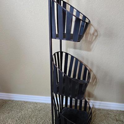 Black Metal 3-Tier Basket Rack with Woven Wastebasket