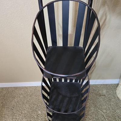 Black Metal 3-Tier Basket Rack with Woven Wastebasket