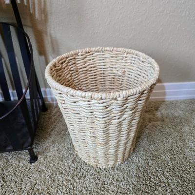 Black Metal 3-Tier Basket Rack with Woven Wastebasket
