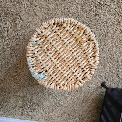 Black Metal 3-Tier Basket Rack with Woven Wastebasket