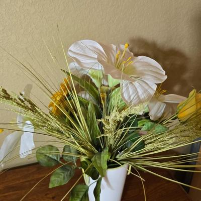 Rustic Windowpane Mirror with Floral Arrangement