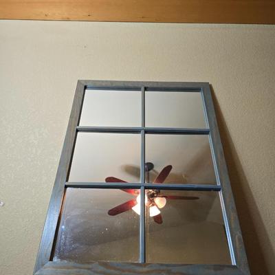 Rustic Windowpane Mirror with Floral Arrangement