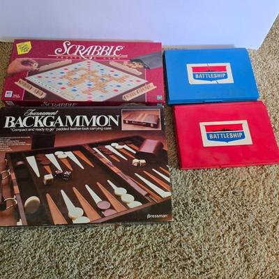 Vintage Board Game Lot – Scrabble, Backgammon & Battleship