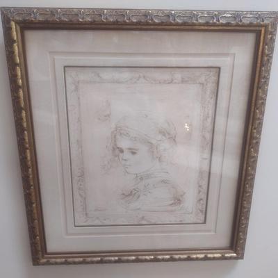 Edna Hibel Framed Lithograph Untitled II 49/70 Edition 295