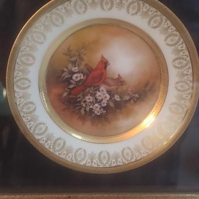 Pair of Framed Porcelain Hand Painted Wild Bird Plates Choice A