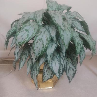 Artificial House Plant Medium Size in Metal Brass Finish Planter