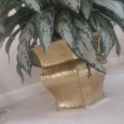 Artificial House Plant Medium Size in Metal Brass Finish Planter