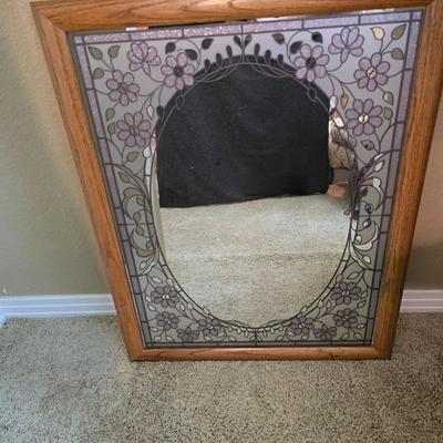 Floral Etched Mirror with Oak Frame – Vintage Style