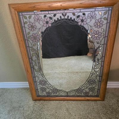 Floral Etched Mirror with Oak Frame – Vintage Style