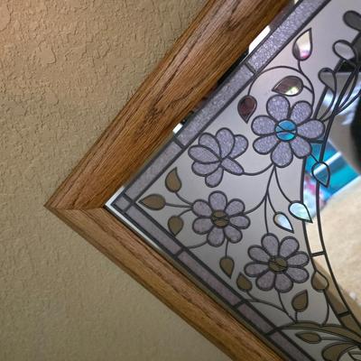 Floral Etched Mirror with Oak Frame – Vintage Style