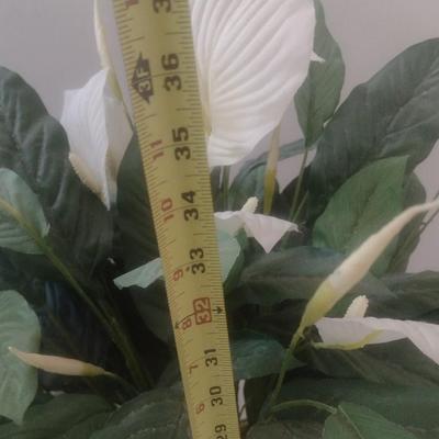 Artificial House Plant Medium Size in Metal Brass Finish Planter White Flowers