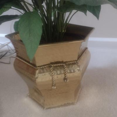 Artificial House Plant Medium Size in Metal Brass Finish Planter White Flowers