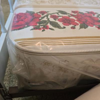 White Wooden Twin Bed with Bedding