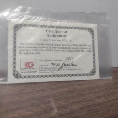 Gartlan Mike Schmidt Small No. 452 Baseball Figurine with Box and COA