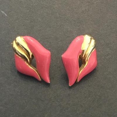 Vintage, gold tone, pink enamel stud earrings