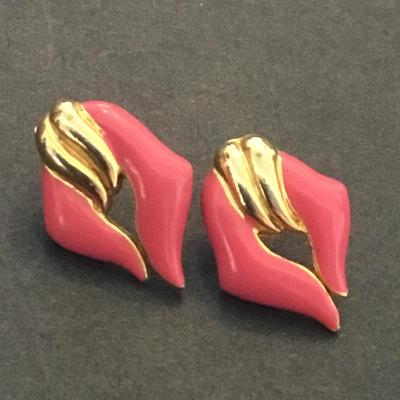 Vintage, gold tone, pink enamel stud earrings