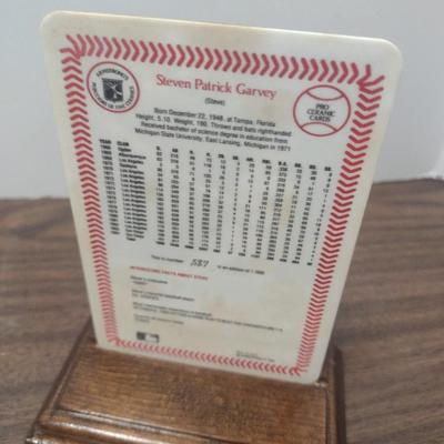 Armstrong Pro Steve Garvey Porcelain Baseball Card 1985 with Wood Base