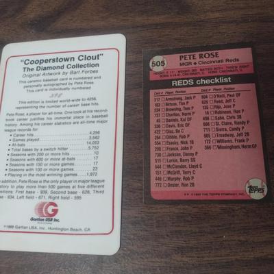 Gartlan Pete Rose Porcelain Baseball Card 1988 and Topps Pete Rose Manager 1989 Baseball Card