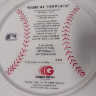 Gartlan Johnny Bench Commemorative Collector's Plate Hall of Fame #365 with Box